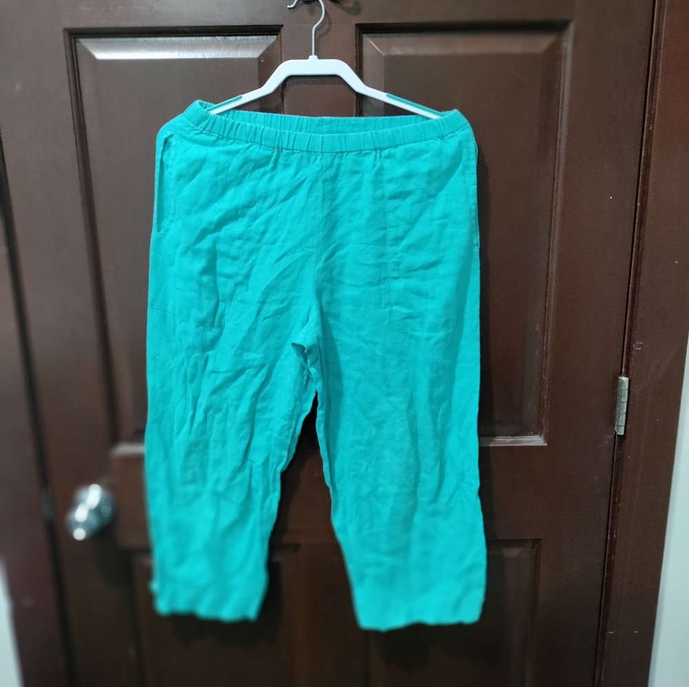 Chicos design 100% linen teal capris size 0